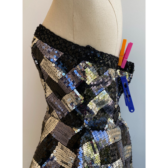 VTG Victor Costa Strapless Black Silver White Sequin & Velvet Formal Dress 6/8 - Picture 13 of 13